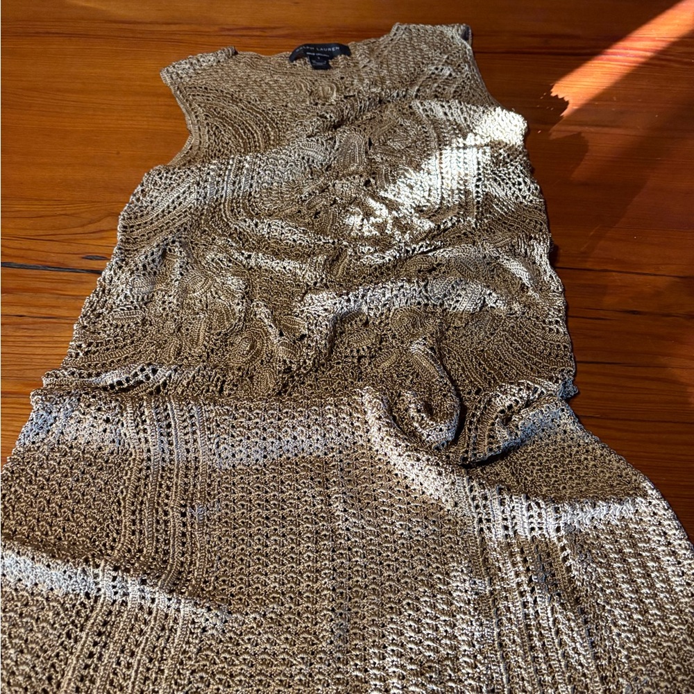 Ralph Lauren Golden Brown Crocheted Sleeveless Dress